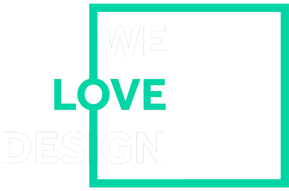 we love design text in green and white with square